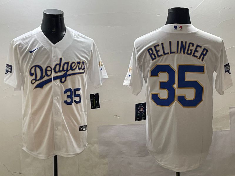 Men Los Angeles Dodgers 35 Bellinger White Gold Game 2025 Nike MLB Jersey style 10